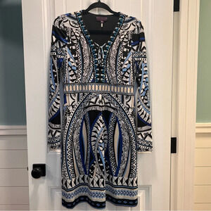 Hale Bob Jeweled Lace-up Neckline Multi-Colored Long Sleeved Dress. Size Medium.